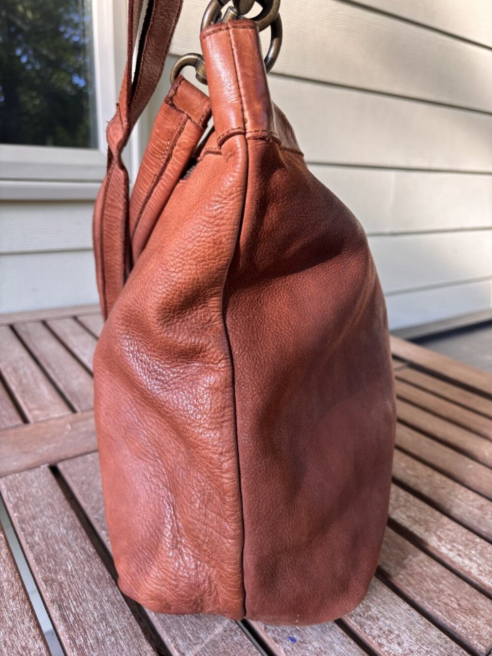 Harbour 2nd Soft Distressed Leather Slouchy Hobo Tote Bag Boho Cognac Brown - Picture 8 of 10